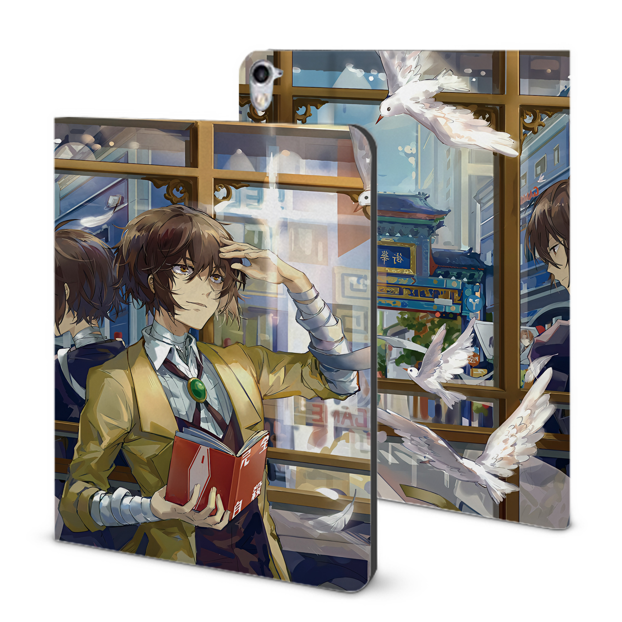 （画像用） 文豪ストレイドッグス Bungo Stray Dogs IPad ケース ブック型 PUレザー TPU 耐衝撃 軽量 薄型 ペン収納なし 全面保護 IPad 各モデル対応